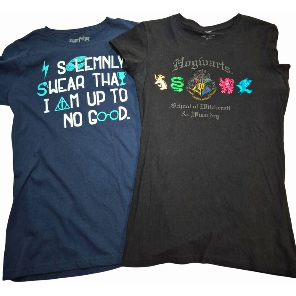 Harry Potter Graphic T-Shirt Bundle Womens M Hogwarts & Mischief Dark Colors Cot